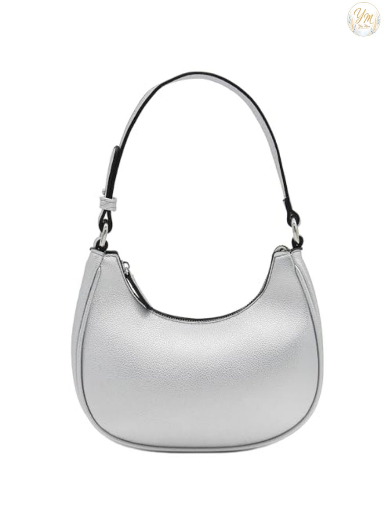 Small Crescent Shoulder Bag Underarm Purse Faux Leather Gold Tone